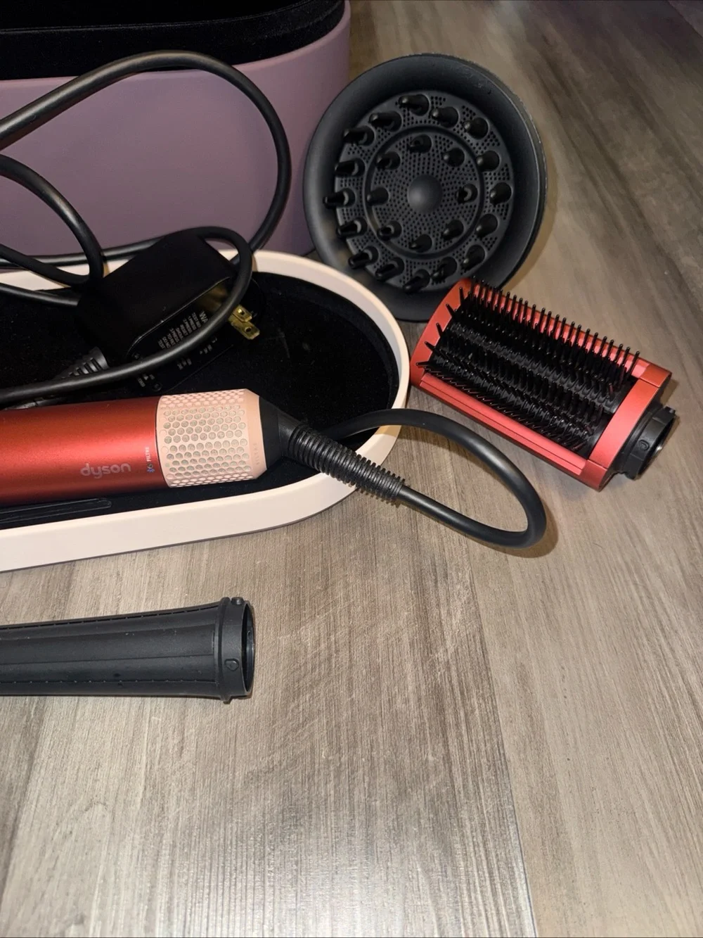 Dyson Airwrap i.d. multi-styler strawberry bronze/ blush pink used with case